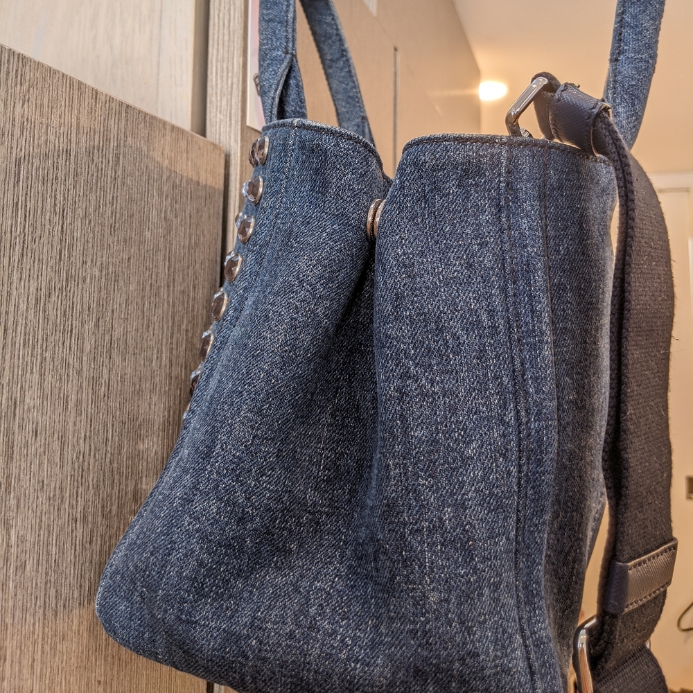 Prada: Denim Rhinestone Bijoux Canapa Crossbody Tote Bag ๐ - Picture 13 of 17